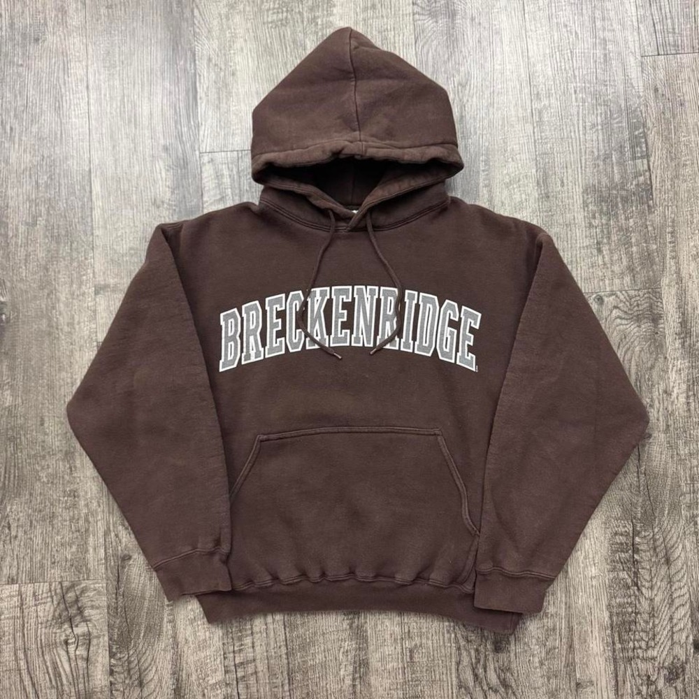 Y2K Dark Brown Breckenridge Colorado Ski Boxy Hoodie Women's S
